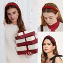 7 PCS Fashion Headbands for Women Floral Vintage Wide Headband Cute Pearl HeadBand Twisted Red Hair Bands for Girls Hair Non Slip Hair Accessories (Red)