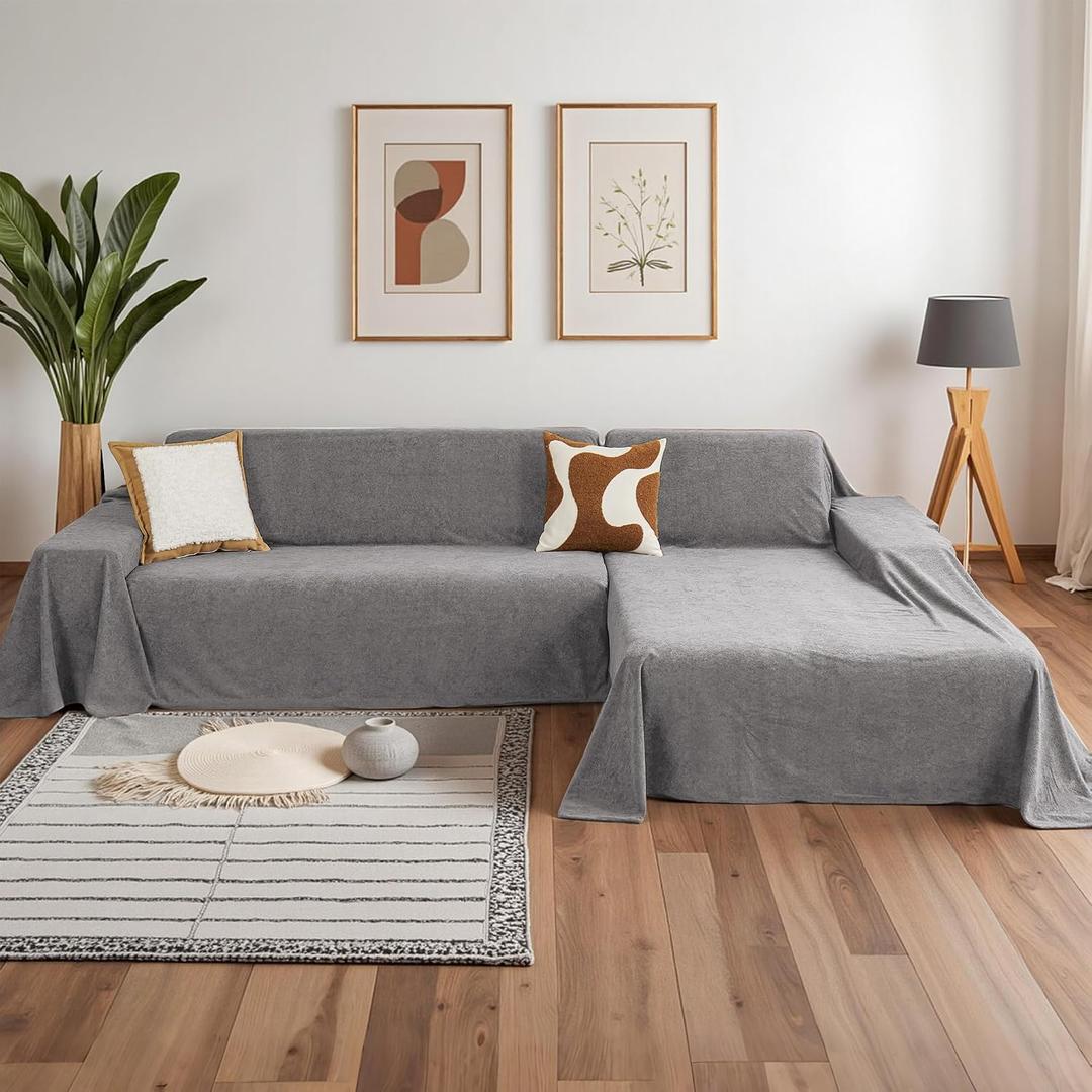MYSKY HOME Sectional Couch Cover for Dogs, 2 Pieces Couch Covers for L Shape Sofa, Sofa Cover Washable, Furniture Protector Chaise Lounge Cover for 3-4 Cushion Couch(71"x118"+91"x134", Dark Grey)