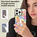 Fsoole for iPhone 15 Pro Case with Finger Strap Holder, Cute Colorful Floral Flower Print Pattern Design for Women Girls, Shockproof Anti Scratch Hand Kickstand Protective Cover, White
