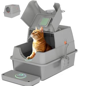 ITYLIFE CITYLIFE Stainless Steel Litter Box with Lid XL Large Enclosed Metal Box Anti-Leakage cat Litter Container Stainless Steel Includes Scoop, Odor Control Easy Cleaning, Dark Grey