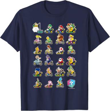 Mario Kart Character Stacks T-Shirt, 2XL, Navy Blue