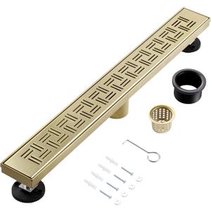 24 Inch Linear Shower Drain, Brushed Gold Shower Drain,Removable Grate, 304 Stainless Steel, Easy to Install and Clean for Bathrooms (Drain Base Not Included), LSD-14A-24G