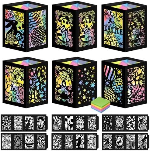Retisee 24 Pcs Spring Easter Craft Kits with Eggs Bunnies Design DIY Tissue Paper Lantern Suncatcher for Home Party Activity Project Bulk Supplies Easter Birthday Party Gifts