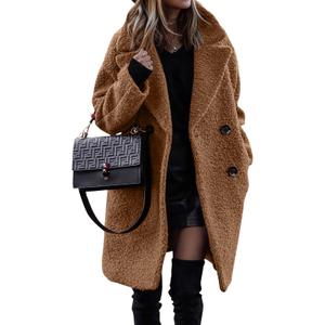 BTFBM Women Winter Faux Fur Coats 2026 Lapel Long Sleeve Fuzzy Fleece Outerwear Button Down Sherpa Jackets Fall Outfits(Golden Camel, Medium)