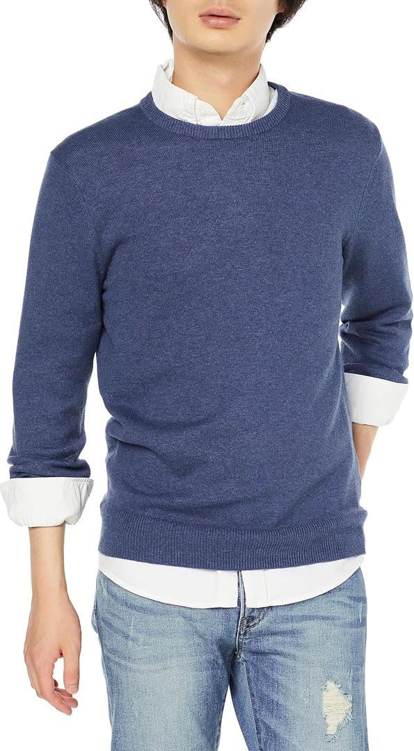 Amazon Essentials Mens Long-Sleeve Crewneck Sweater, 100% Cotton, Big & Tall Options (XX-Large, Blue Heather)