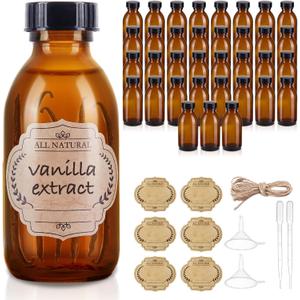 36 Pack 4 oz Boston Glass Bottle with Cap, Empty Glass Bottles for Homemade Vanilla Extract, Essential Oils, Juice, Potion, Syrup, Liquids, Christmas, Holiday Gift (Amber 36 Pack)