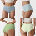 SHARICCA Seamless High Waisted Underwear for Women Cheeky Underwear Wave Edge No Show Bikini Panties Ribbed Panties Pack (L)