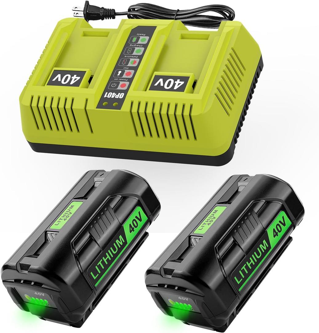 40 Volt 6500mAh Lithium-Ion OP401 Compatible with Ryobi 40V Battery OP4026 OP40201 OP4040 OP40401 OP4050 OP4050A OP40501 with Dual 40V Charger