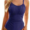 Century Star 2026 Tummy Control One Piece Swimsuit for Women Vintage Bathing Suits Ruched Swimwear (Large, Navy)
