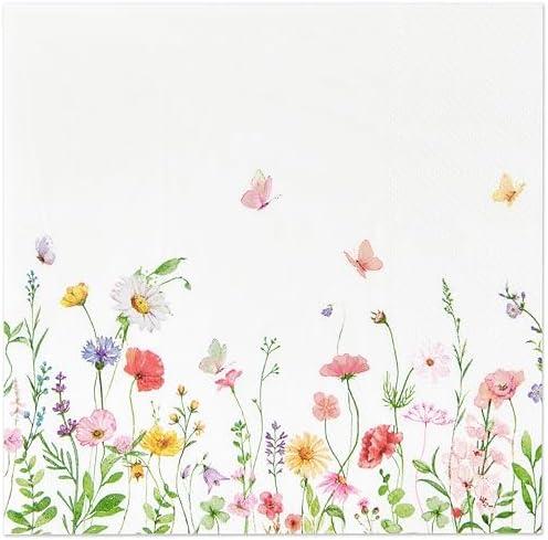 Crisky 100 Pcs Wildflower Floral Cocktail Disposable Paper Napkins for Wedding/Engagement/Bridal Shower/Baby Shower/Anniversary Party Decoration, 3-Ply