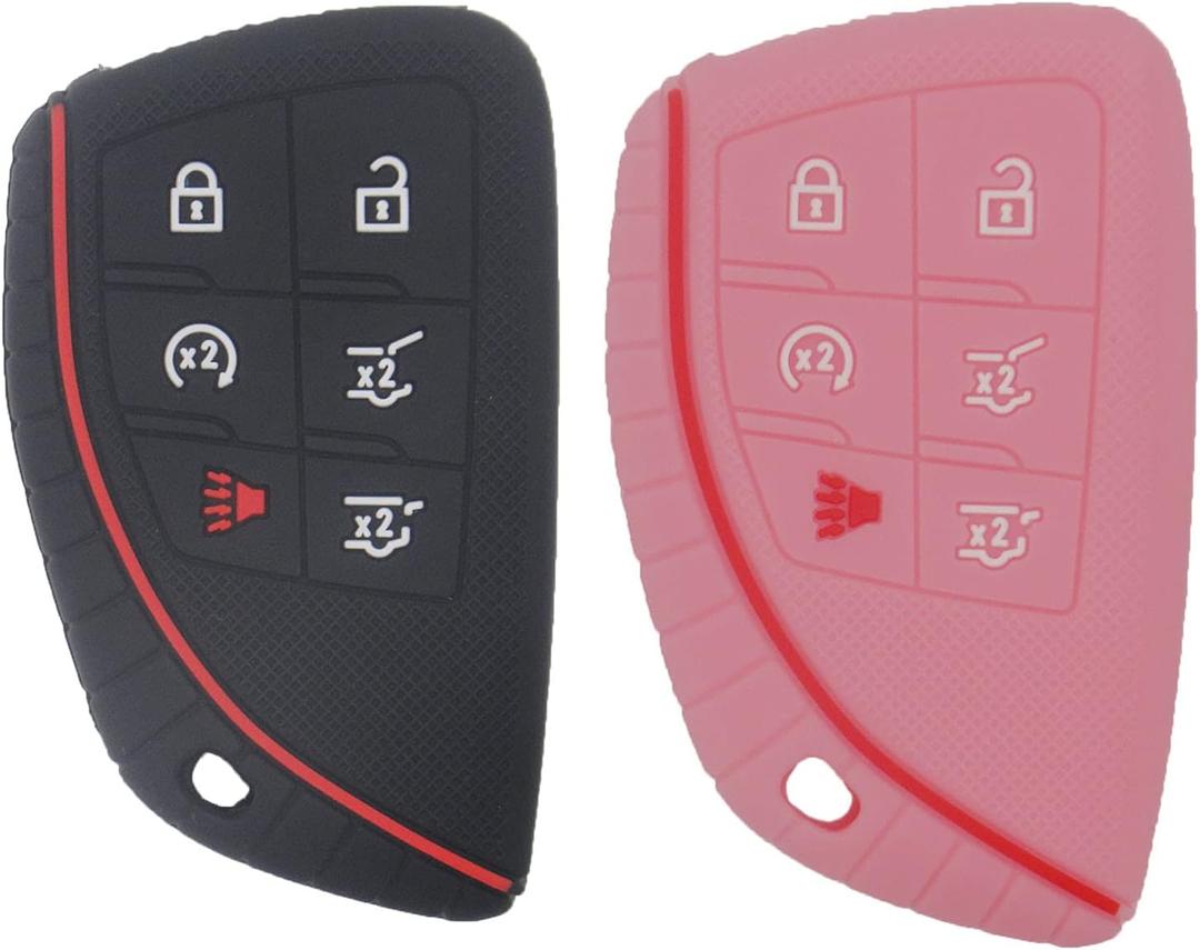 2 x LemSa 2Pcs Keyless Entry Remote Car Smart Key Fob Outer Shell Cover Protective Case for 2020 2021 2022 Chevrolet GMC Yukon Chevy Suburban Tahoe 13541567/13537964, Black Pink