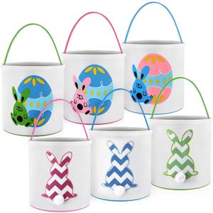 Honeydak 6 PCS Easter Eggs Hunt Basket for Kids Bunny Canvas Rabbit Tote Carry Bucket Bags(Color 6,Mixed Easter Egg Bunny)