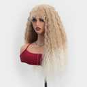 YXCHERISHAIR Curly Wigs for Black Women Ombre Blonde Afro Bomb Curly Wig with Bangs Long Curly Wavy Wig Synthetic Fiber Glueless Long Kinky Curly Hair (T27/613, 24inch)