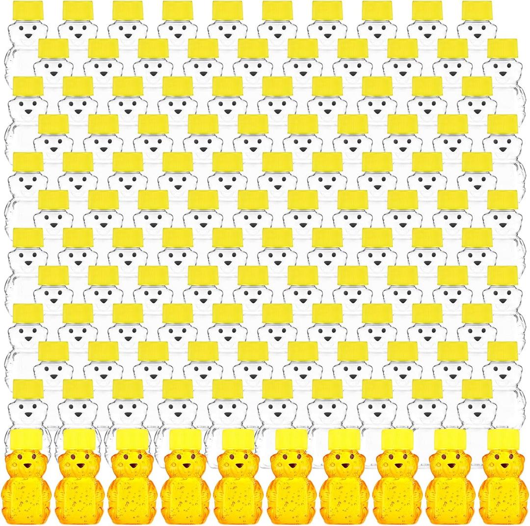 Patelai 120 Pcs Plastic Honey Bear Bottle Bear Shape Clear Honey Containers Empty Dispenser with Yellow Lid Jars Cup to Store Dispense Holiday Baby Shower Gifts(150ml/6oz)
