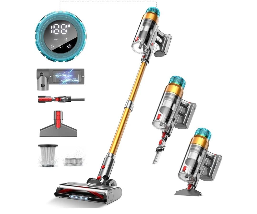 Cordless Vacuum Cleaner for Home 600W 60Kpa Upgraded Powerful Stick Vacuum Up to 75Mins, Anti-Tangle & Wall Mount Charging, 8 in 1 Lightweight Vacuum Cleaners for Home/Pet Hair/Carpets/Floors