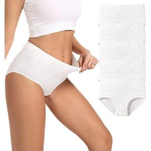 HAVVIS Women's Briefs Underwear Cotton High Waist Tummy Control Panties Rose Jacquard Ladies Panty Multipack Size L, 4 PCS