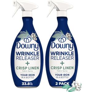 Downy Wrinkle Releaser Spray, All In One Formula, Removes Wrinkles, Static and Odor Eliminator, Crisp Linen Scent, 33.8 Fl Oz, Pack of 2 