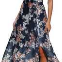 Fashionme Women Spaghetti Strap Midi Satin Dresses Tie Front Backless Split Hollow Dress (Large, Navy Blue 2)