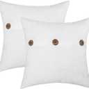 HWY 50 White Chenille Throw Pillow Covers 20x20 Inch with Triple Buttons, Soft Farmhouse Accent Decorative Cushion Cases for Couch Sofa Bed Living Room Pack of 2