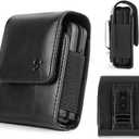 Case for Moto Razr 2025 / Razr Ultra/Razr+ Plus 2024 / Razr 2024 2023 / Razr Plus/Galaxy Z Flip 7 6 5 5G Phone Case Leather Vertical Pouch [Belt Loop, Metal Clip, Magnetic Closure] - Black