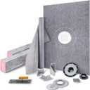 VEVOR Shower Curb Kit, 38"x60" Watertight Shower Curb Overlay with 4" ABS Central Bonding Flange, 4" Stainless Steel Grate, 2 Cuttable Shower Curb and Trowel, Shower Pan Slope Sticks Fit for Bathroom