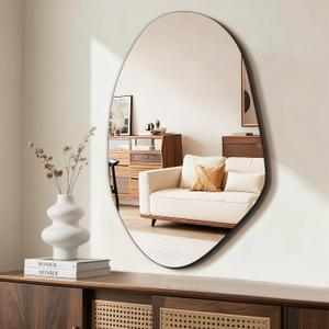 FICTOR Irregular Asymmetrical Wall Mirror, 32" x 19" Modern Decorative Mirror for Entryway, Bathroom, Bedroom, Living Room, Dining Room