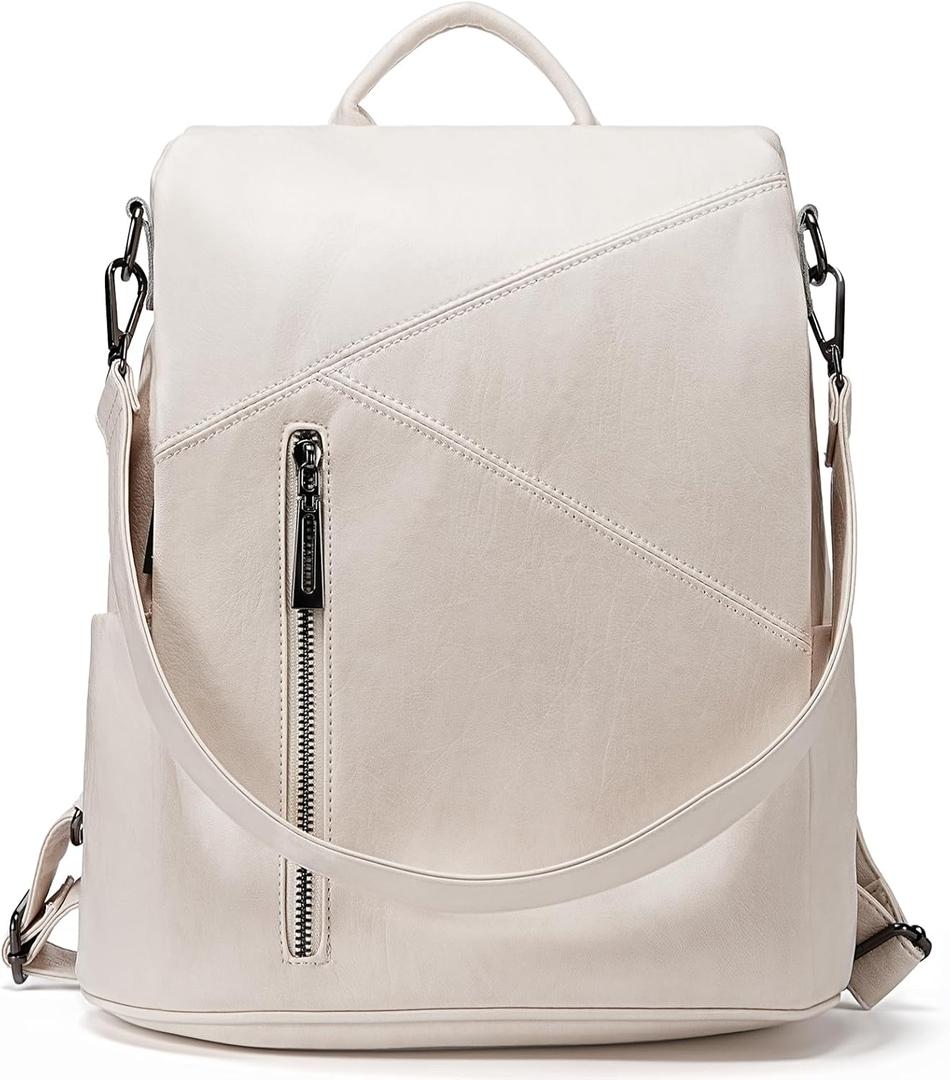 molshine Backpack,Fashion Casual Travel PU Leather Daypack Bag Shoulder Rucksack Handbags for Women (Beige)