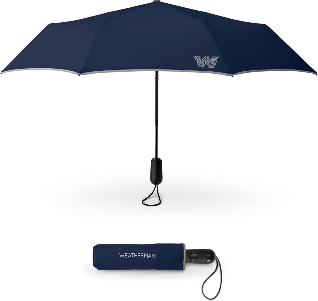 Weatherman Umbrella - Premium Small Compact Mini Umbrellas for Traveling - Windproof Umbrellaas Resists Up to 45 MPH Winds - Traveling Umbrellasa for Rain, Wind, Purse, Pocket, Backpack, Car - Portable Travel Umbrellas Easy Auto Open Close w/ Strong Fiberglass Frame (Navy Blue)