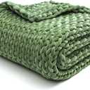 YnM Velvet Knitted Weighted Blanket, Hand Made Chunky Knit Weighted Throw for Sleep, Stress or Home Dcor, Rest and Relax in Style Weighted Blankets (Avocado Green, 50''x60'' 10lbs)