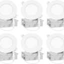 4 inch 6 Pack Recessed Lighting, 5CCT LED Recessed Light with Junction Box, Dimmable Canless Wafer Downlight,2700K-5000K Selectable, 9W, 120V, 750LM, ETL FCC (White)