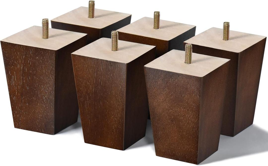 4 inch Wood Furniture Legs Sofa Legs Set of 6 Square Couch Legs Mid-Century Modern Replacement Legs for Armchair,Recliner, Dresser, Sideboard