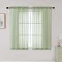 Light Green Sheer Curtains for Bedroom Living Room 45 Inch Length 2 Panels, Soft Airy Light Filtering Small Kitchen Window Curtains, Rod Pocket Short Curtain Drapes, 42" Wx45 L Inches