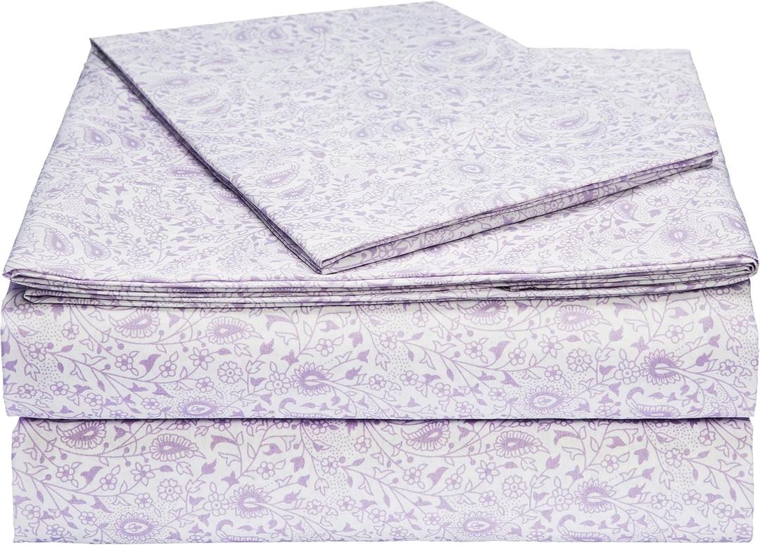 Amazon Basics Lightweight Super Soft Easy Care Microfiber 3-Piece Bed Sheet Set with 14-Inch Deep Pockets, Twin XL, Lavender Paisley, Machine Wash Warm, Tumble Dry Low