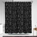 Coxila Vintage Floral Shower Curtain Black and White Retro Flower Dark Gray Grey Botanical Plant Boho Country Rustic Gothic Goth Moody Cute Antique Bathroom 60 x 72 Inch Polyester Fabric 12 Pack Hooks