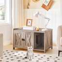 MAHANCRIS Cat Litter Box Enclosure, Hidden Litter Box Furniture with Divider, Indoor Cat House, Wooden Cat Washroom Storage Cabinet Bench, Side End Table Nightstand, Greige CWHG2501Z