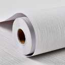 Haimin Grasscloth Textured Wallpaper 24in X 393in Fabric Contact Paper White Wall Paper Linen Peel and Stick Self-Adhesive Thick Vinyl Embossed Film Wallpaper (White)