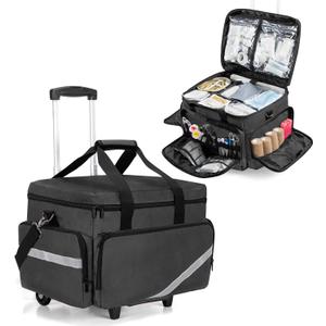 Trunab Rolling Medical Bag with Detachable Trolley, Nurse Rolling Bag with Removable Dividers 15.6 Laptop Sleeve, First Aid Responder Bag Empty for Home Health Nurses, Doctors, EMT, EMS