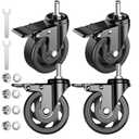 Casters Set of 4,3 inch Threaded Stem Caster Wheels,1/2"-13 x 1(Stem Diameter 1/2",Stem Length 1"), Heavy Duty Casters Black, Locking Swivel Caster Wheels with Brake