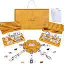 GOTHINK Mexican Train Dominoes Set, Double 12 Dominos Set for Kids Adults and Family, Dominoes Tile Board Game with Tiles Holders*8, Colorful Metal Trains*9, Wooden Hub, Scoreboards*2, Wooden Case