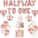 Half Birthday Decorations Girls - Half Way To One Balloons, 6 Months Birthday Decorations & 1/2 Birth-day Party Supplies Kit | HalfWay to One Banner Balloons, Glitter Crown, Cake Topper (Rose Gold)