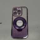 Magnetic Case for iPhone 14 Pro Max with Ring Holder, Luxury Glitter Rhinestone Bling Case [Compatible with Magsafe] Shockproof Kickstand Camera Lens Protector for iPhone 16 Pro (Purple)