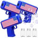 3 Pack 4th of July Bubbles Guns Toys with American Flag Electric Bubble Gun Independence Day Red White Blue Patriotic Party Favors Supplies Decor Battery Powered Hand Held Machine Maker