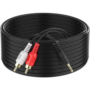3.5mm to 2 Male RCA Cable 25FT, Stereo Audio Adapter Braided Hi-Fi Sound Auxiliary Y Splitter, Metal Shell Shielded Aux RCA Y Cord Compatible with Smartphone MP3 Tablet Speaker