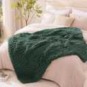WRENSONGE Chunky Knit Blanket Throw Dark Green Large Soft Fluffy Cable Knit Crochet Throw 100% Hand Knitted Blanket for Couch Bed(40"x40")
