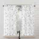 No. 918 Francine 2-Pack Embroidered Foliage Semi-Sheer Rod Pocket Kitchen Curtain Tier Pair, White/Gray, 54" W x 36" L (2 Panels)