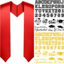 Spakon Unisex Adult Plain Graduation Stole with a to Z Letter 0 to 9 Number Graduation Pattern Badge Decorate Repair Patches(Red)