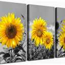 USIXA Sunflower Wall Art for Living Room Black White Flowers Wall Decor Yellow Floral Canvas Prints Painting Wood Frame with Hook Decorative Botanical Blossom Picture Artwork in 3 Panels 1216 Inches