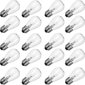 S14 Incandescent Edison Light Bulbs - 11W Vintage Clear Glass Bulbs with E26 Medium ScrewBase, Warm Filament Replacement Bulbs for Outdoor Patio Garden String Lights, 20 Pack
