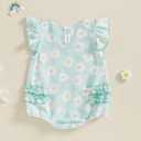 Kodaruber Cute Newborn Baby Girl Romper Plaid/Daisy Print Fly Sleeve Crew Neck Ruffle Bodysuit Spring Summer Clothes (3-6 Months, Sky Blue)