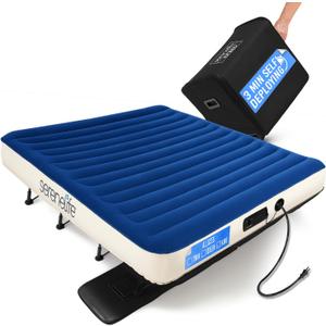 SereneLife EZ Bed Air Mattress with Frame and Rolling Case, Self-Inflating Airbed with Built in Pump for Travel and Hosting, King